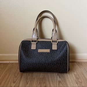 Calvin Klein Handbag, brown monogram, tan handle, gold zipper
